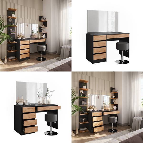 Schminktisch Sherry 52028 3er set Braun - Grau - Holzwerkstoff - 120 x 75 x 55 cm