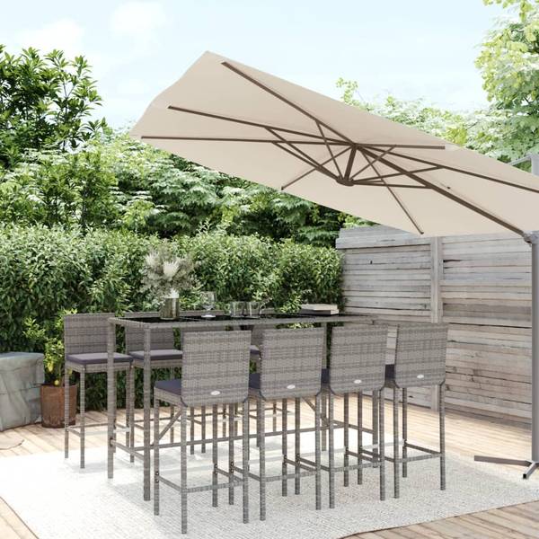 Gartenbar 3029639-5 9-teilig Grau - Polyrattan - 70 x 110 x 180 cm