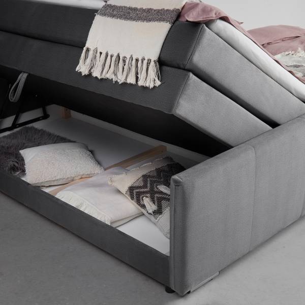Boxspringbett LEONORA Grau - Massivholz - Textil - 202 x 115 x 212 cm