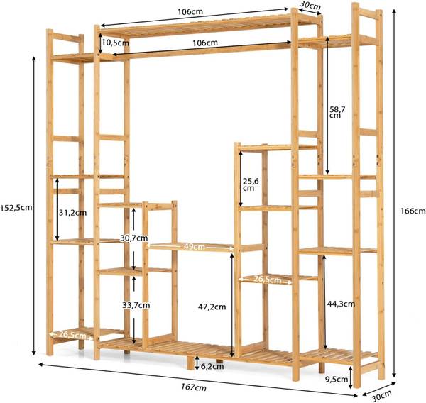 Blumenregal HZ10006 Braun - Bambus - 30 x 166 x 167 cm
