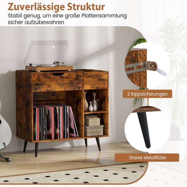 Plattenspielerständer VH34366PQ-ORDE Braun - Holzwerkstoff - 40 x 79 x 80 cm