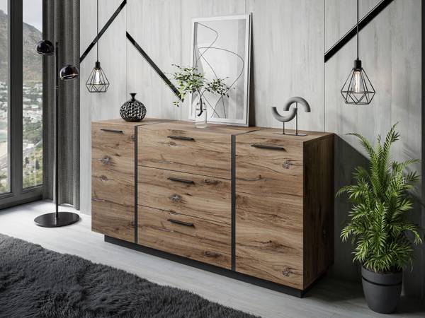 Dressoir ONYX LOFT Flagstaff bruin - plaatmateriaal op houtbasis - 158 x 81 x 41 cm