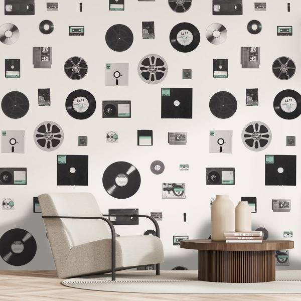 Papier peint vintage Noir - Papier - 52 x 1000 x 1000 cm