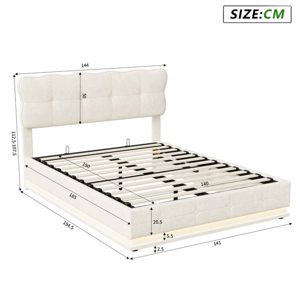 Polsterbett Boxspringbett HYF04 Beige - Metall - Massivholz - 144 x 113 x 195 cm