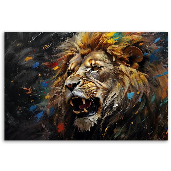 Vlies Bild Löwe auf dunklem Hintergrund 90 x 60 cm