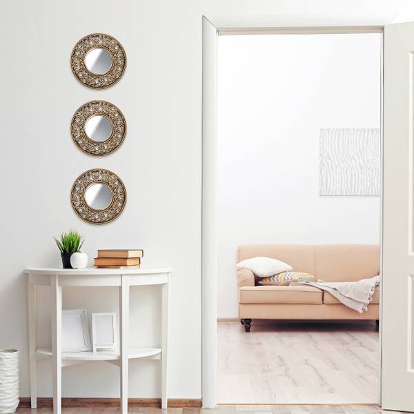 Lot de 3 miroirs décoratifs Noir - Doré - Verre - Matière plastique - 25 x 25 x 2 cm