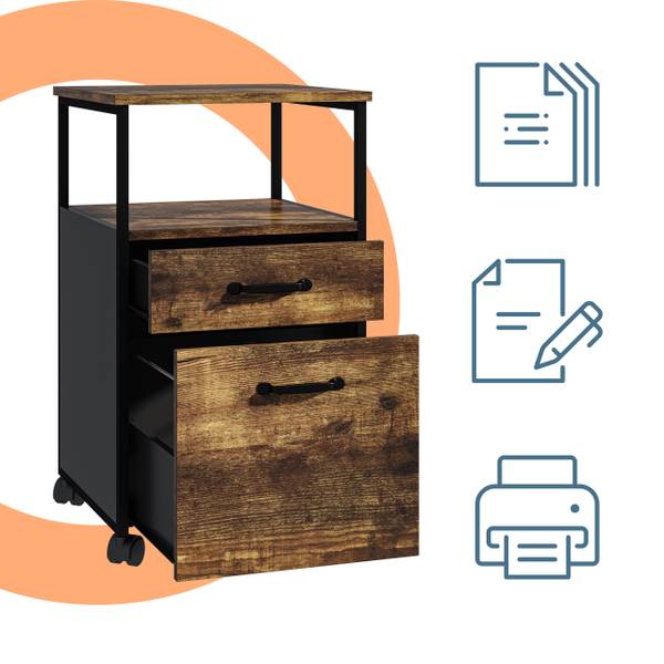 Rollcontainer 2 Schubladen Schwarz - Braun