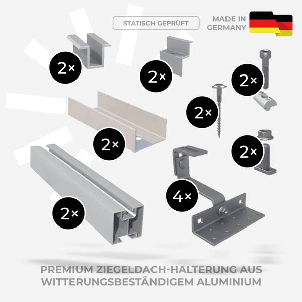 Balkonkraftwerk 2000W Solarbank 3 4-tlg. Ziegeldachhalterung