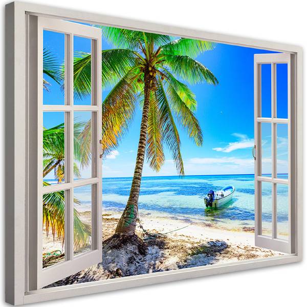 Wandbild blick aus dem fenster palmen 60 x 40 cm