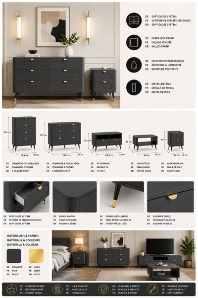 Vitrine Douro Noir - Bois manufacturé - 79 x 193 x 40 cm