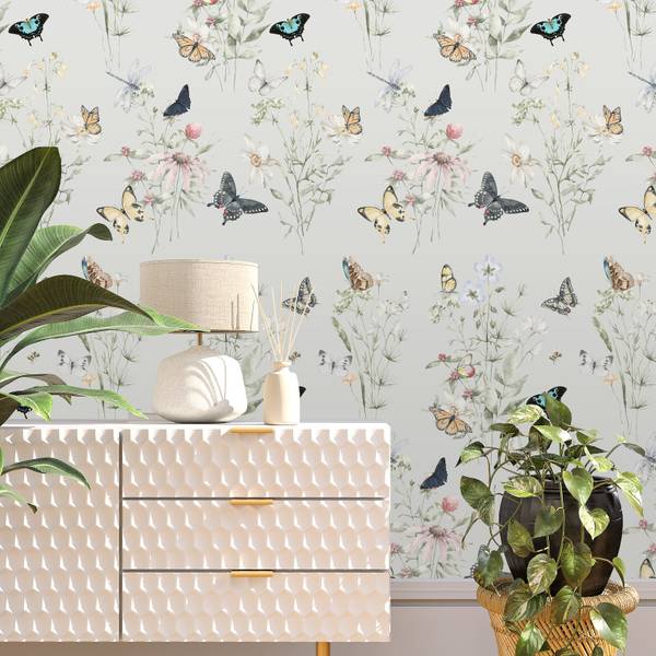 Tapete Schmetterling Beige - Papier - 200 x 250 x 1 cm