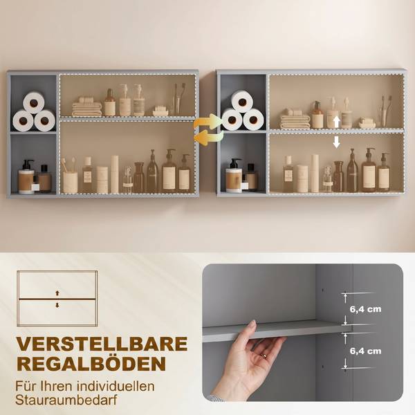Spiegelschrank 834-366V91GY Grau - Holzwerkstoff - 15 x 60 x 90 cm