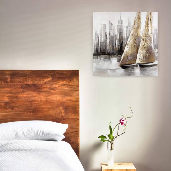 Acrylbild Handgemalt Schiffe & Boote Jec Grau - Baumwollstoff - 80 x 80 x 4 cm