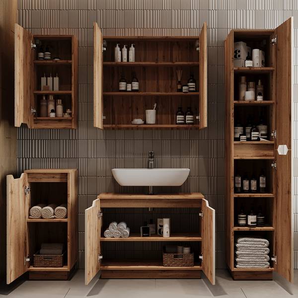 Meubles bain Lotta 59533 Beige - Cachemire - Imitation chêne dakota