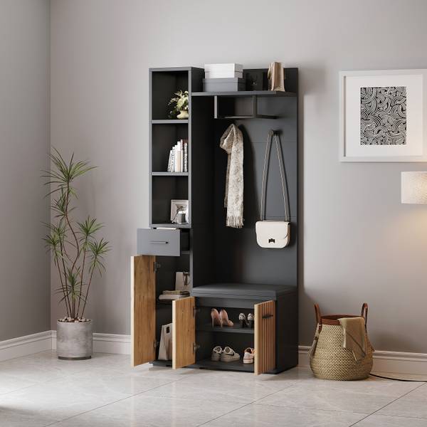 Garderobenständer Eos Ⅰ Schwarz - Braun - Holzwerkstoff - 35 x 175 x 80 cm