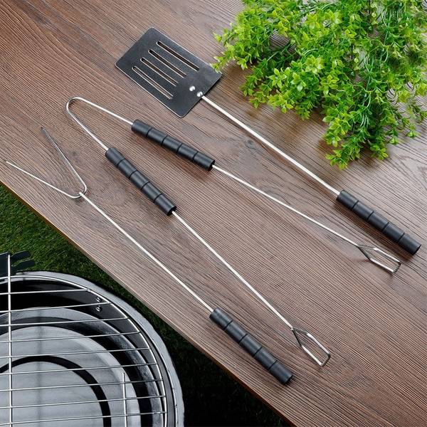 Grillbesteck Set 3-tlg. 489176 Silber - Metall - 3 x 3 x 38 cm