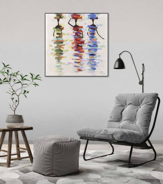 Acrylbild Handgemalt Personen Yi Beige - Baumwollstoff - 60 x 60 x 4 cm