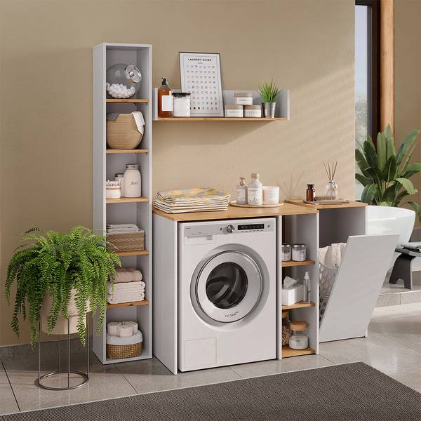 Armoire machine à laver Viktor 60594 Imitation chêne noueux - Blanc