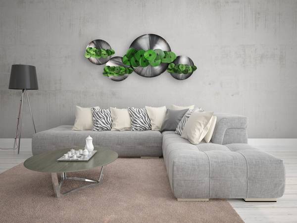 Sculpture murale Disques Mavro Beige - Vert - Métal - 142 x 59 x 11 cm