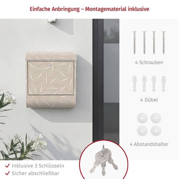 Briefkasten Leaf Trail Beige - Stahl - 39 x 46 x 13 cm