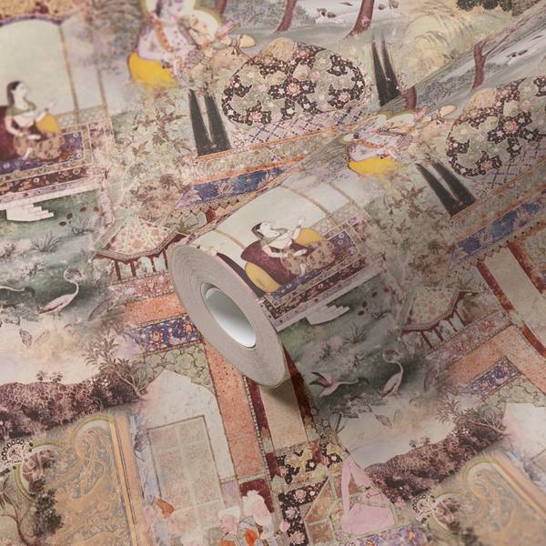 Vliestapete orientalisch Tapete Vintage Beige - Grau - Grün - Weiß - Fleece - 53 x 1005 x 1 cm