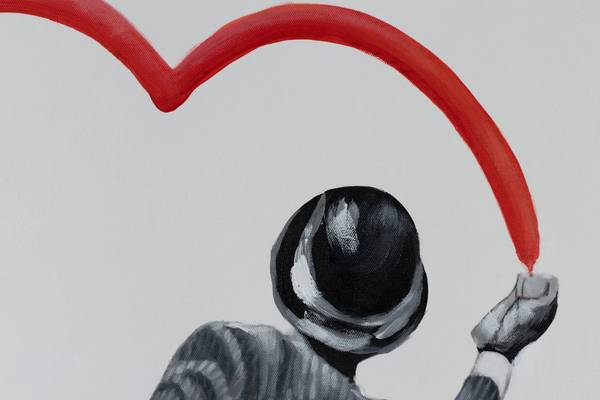 Acrylbild Handgemalt Banksy Lif Rot - Baumwollstoff - 75 x 100 x 4 cm