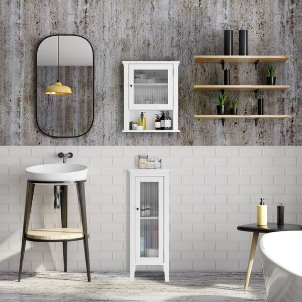 Hängender Badschrank mit Tür Weiß - Holzwerkstoff - Kunststoff - 42 x 52 x 18 cm