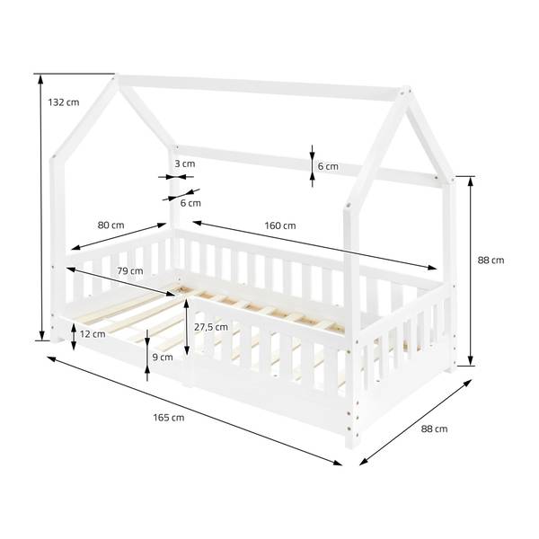 Kinderbett 160x80cm Weiß Weiß