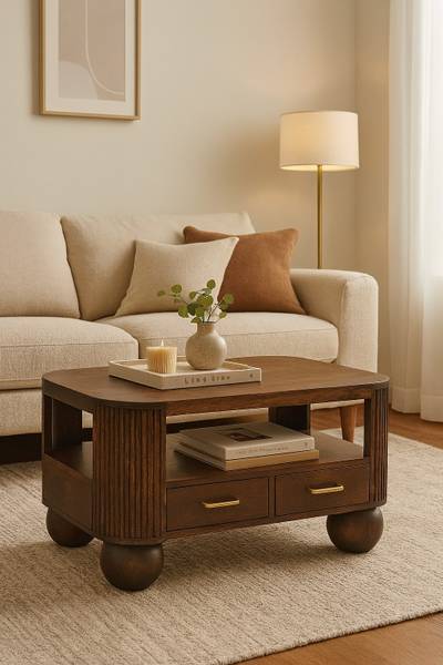 Couchtisch Ribbed Braun - Mango - 85 x 46 x 55 cm