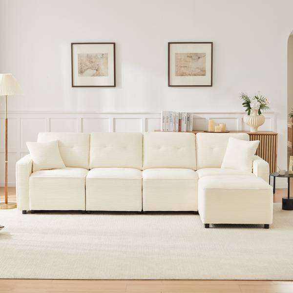 Ecksofa CHANGE Ⅳ Beige - Cord - 146 x 85 x 280 cm