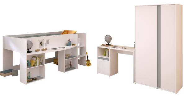 Kinderzimmer Pirouette13 3-teilig Weiß - Holzwerkstoff - 90 x 182 x 200 cm