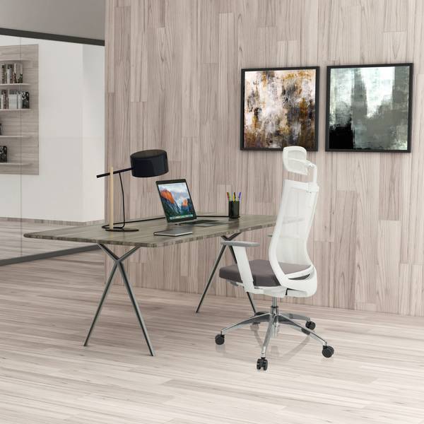 Bürostuhl ASPEN WHITE PRO Grau - Polyester - 55 x 122 x 63 cm