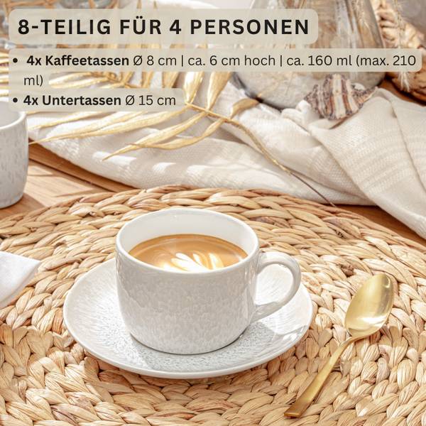 Kaffeeservice Korfu - 8 teilig Weiß - Steingut - 8 x 6 x 8 cm
