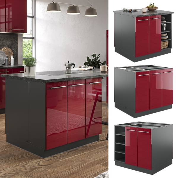 Keukeneiland Fame-Line 38731 antracietkleurig - hoogglans bordeauxrood