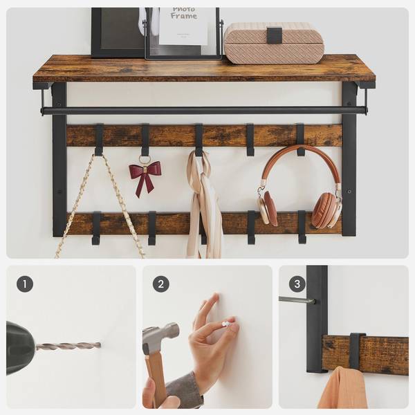 Portemanteau mural avec étagère Marron - Bois manufacturé - 30 x 42 x 65 cm