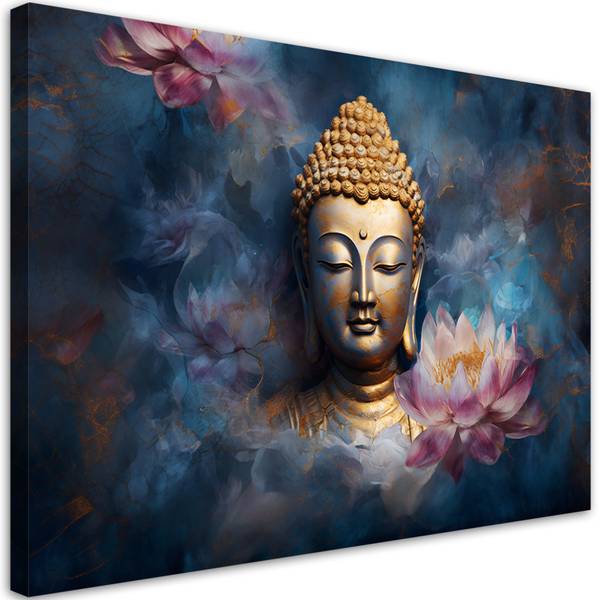 Tableau déco bouddha et fleurs zen 60 x 40 cm