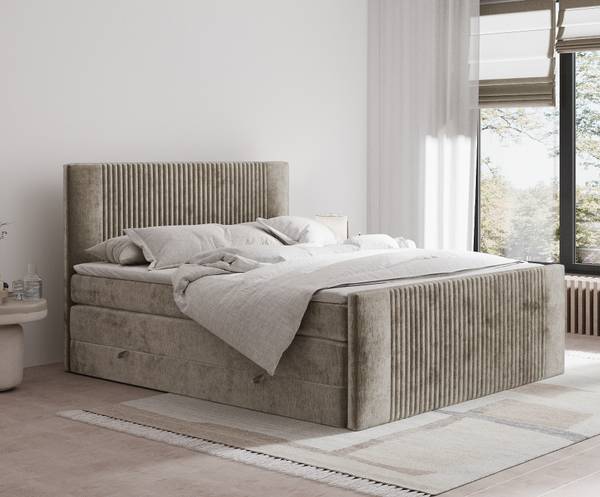 Boxspringbed Bergamo beige - Ligoppervlak breedte: 140 cm