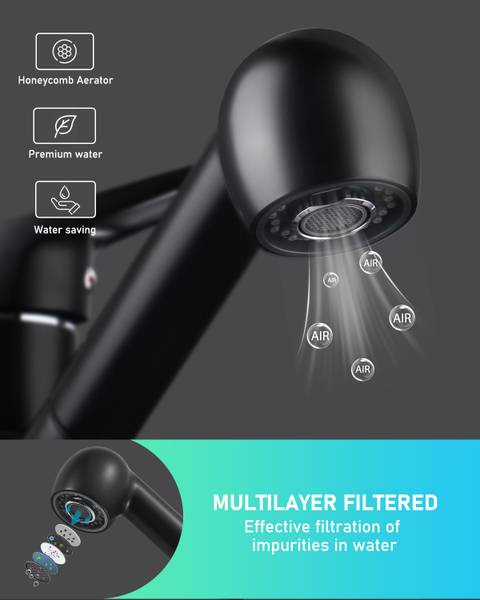 Küchenarmatur Ausziehbar, 2 Sprühmodi Schwarz - Edelstahl - 24 x 8 x 36 cm