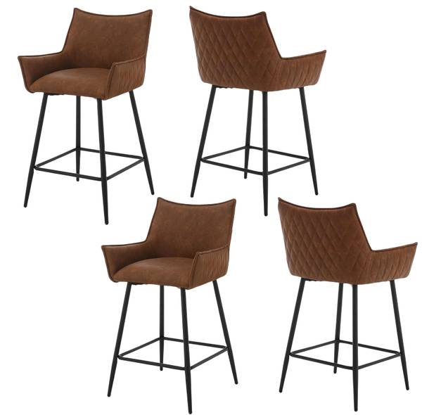 Barhocker Vincent (4er Set) Braun - Metall - Kunstleder - 51 x 90 x 45 cm
