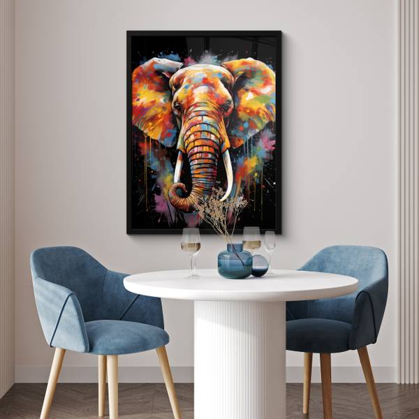 POSTER MIT RAHMEN Elefant 60 x 80 cm - Durchmesser: 90 cm