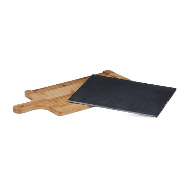Planche de service en bambou ardoise Marron - Gris - Bambou - Pierre - 45 x 2 x 23 cm