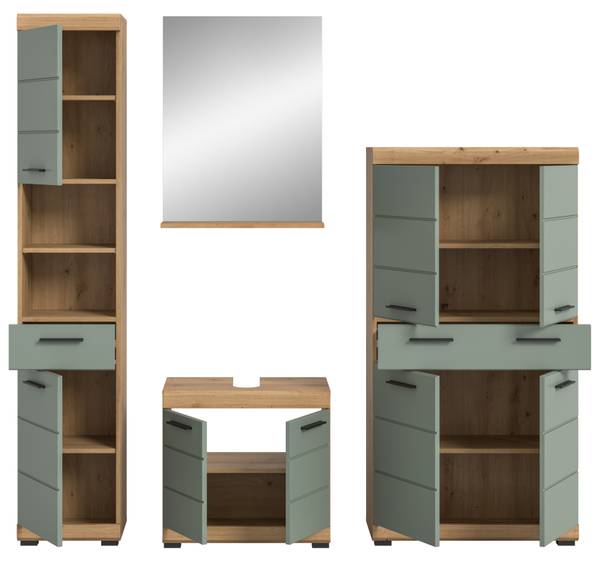 Badmöbel Set Shawn 4-teilig Braun - Grün - Holzwerkstoff - Glas - Metall - Kunststoff - 186 x 191 x 34 cm