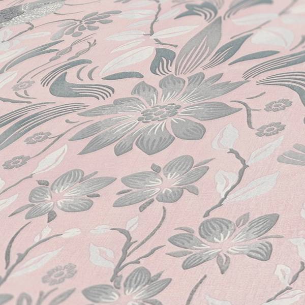 Tapete Floral Rosa Grau Weiß Grau - Rosé - Weiß