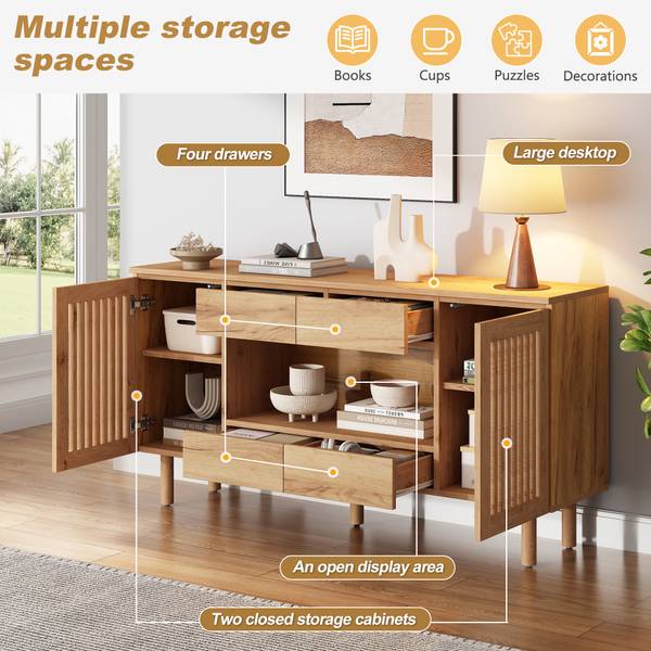 Sideboard Notus Ⅰ Braun - Holzwerkstoff - Massivholz - 140 x 71 x 35 cm