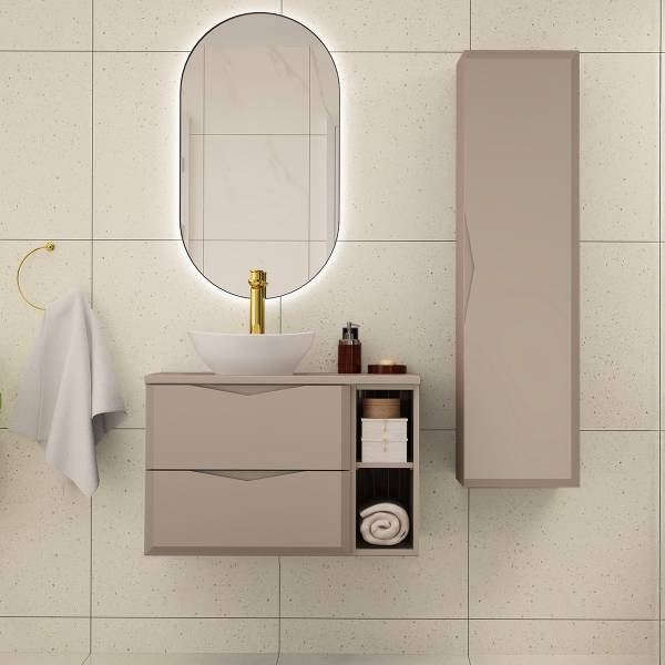 Waschtisch Ellie Beige - Holzwerkstoff - 81 x 53 x 47 cm