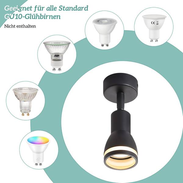 Deckenleuchte Hertz Schwarz - Flammenanzahl: 1