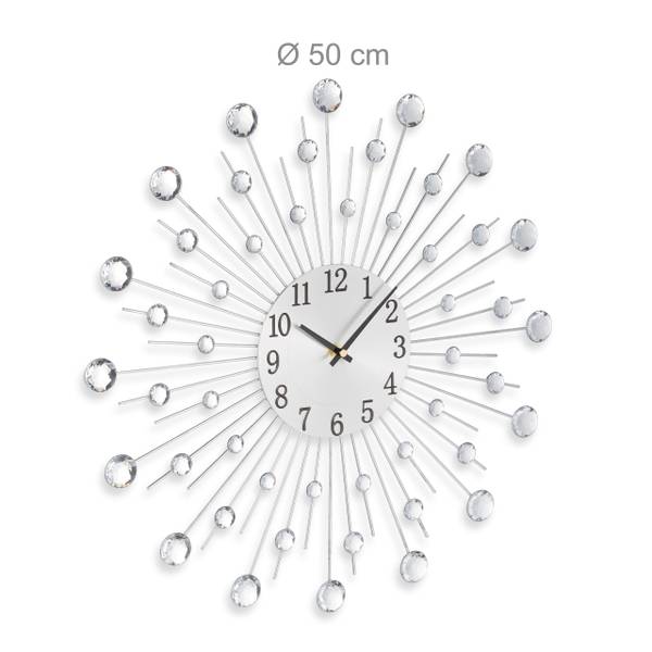 Wandklok diamanten Ø 50 cm zwart - zilver - ijzer - 50 x 50 x 5 cm