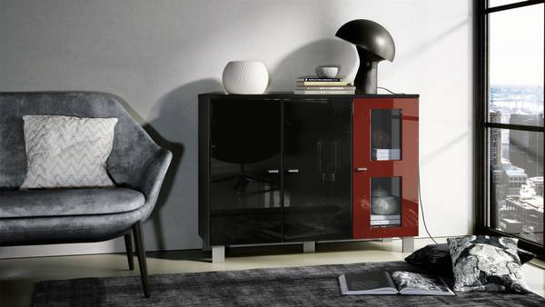 Sideboard Denjo Schwarz - Hochglanz Bordeaux