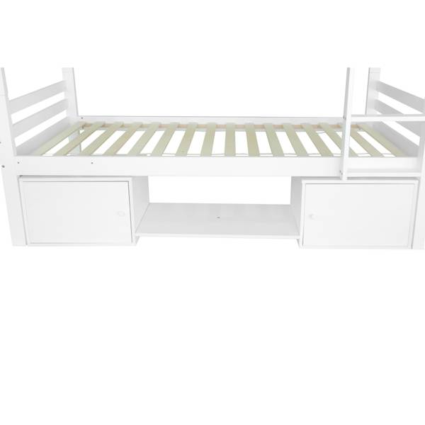 Etagenbett LucyWoody Ⅰ Weiß - Holzwerkstoff - Massivholz - 95 x 158 x 205 cm