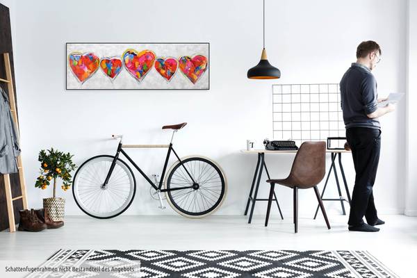 Acrylbild Handgemalt Herz Uv Grau - Baumwollstoff - 150 x 50 x 4 cm